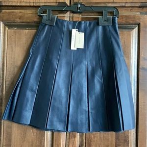 J Crew Collection Pleated Leather Skirt - Navy
